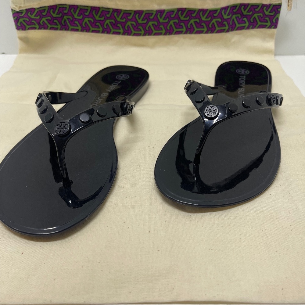 TORY BURCH Sandals Flip Flops Women's Size 9 BRAND NEW Patent Black 🌞🌊👙⛱️